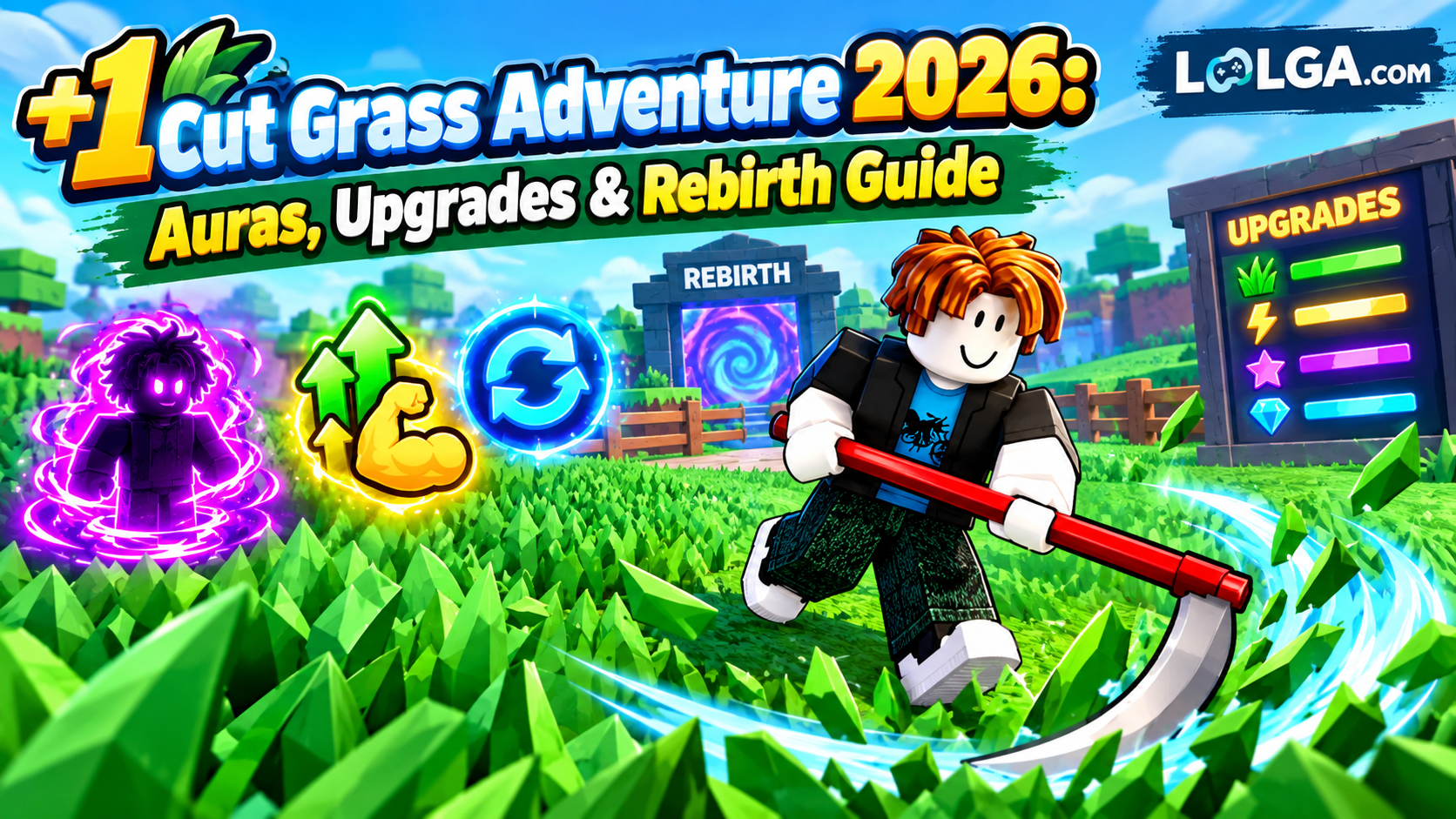 +1 Cut Grass Adventure 2026: Auras, Upgrades & Rebirth Guide